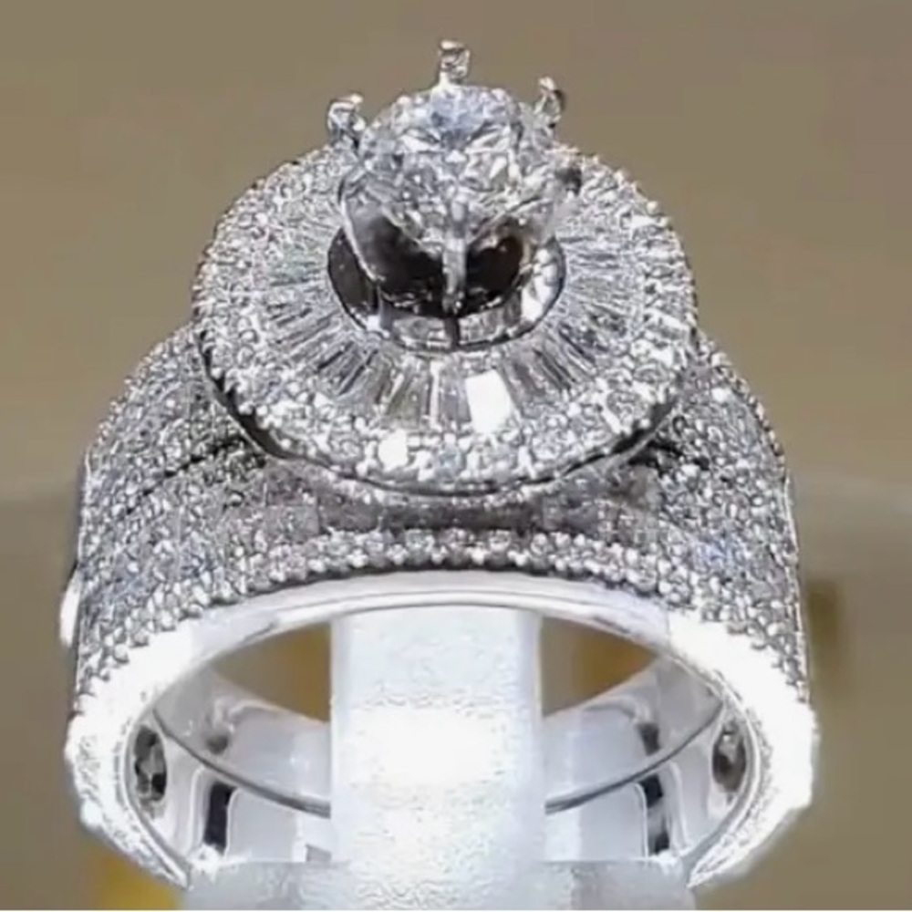 2pcs/set Dazzling Stainless with rhinestones rings
